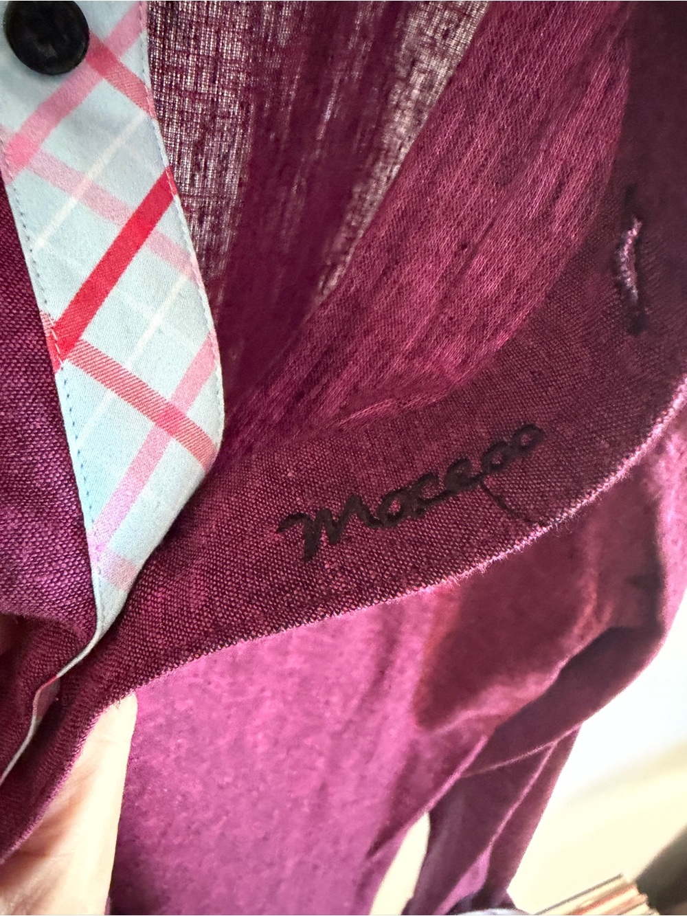 Maceoo Men's Purple Plaid Contrast Trim Linen Shirt XL - Picture 5 of 11